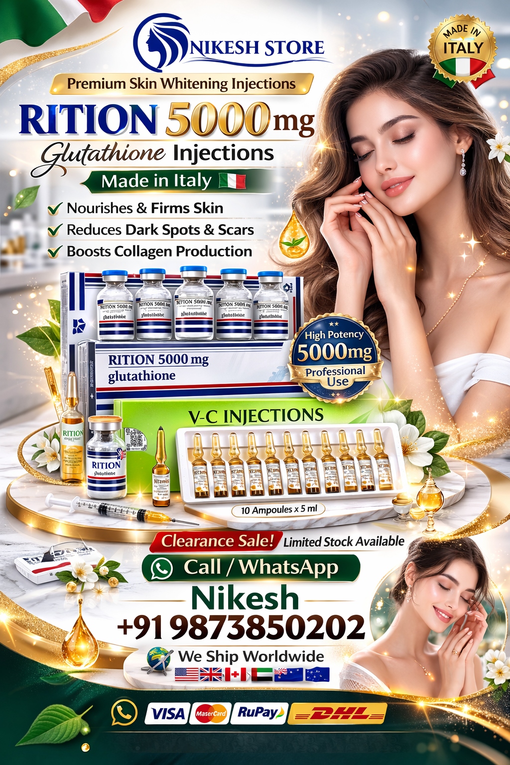 Rition 5000mg Glutathione Skin Whitening Injection