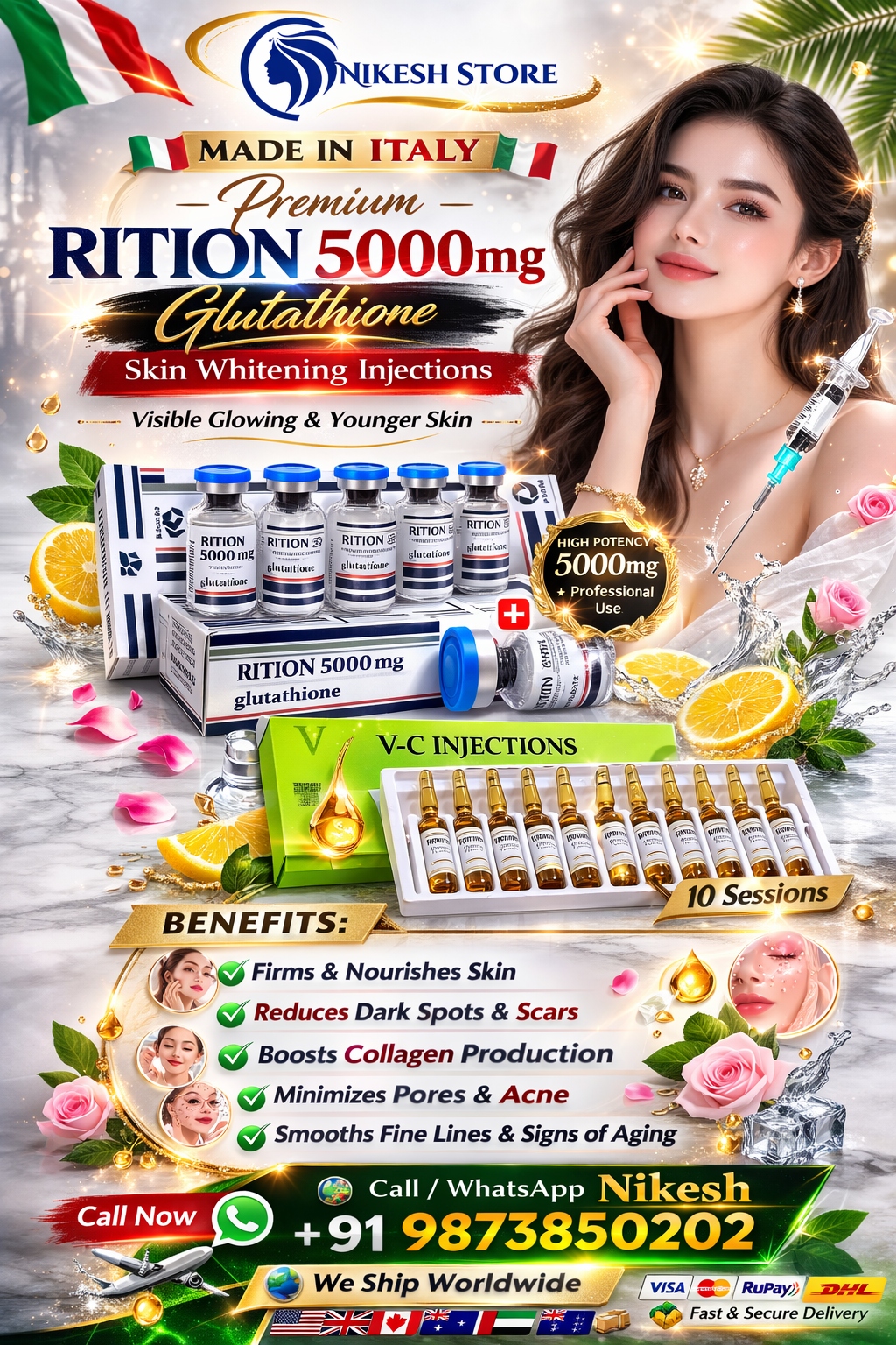 Rition 5000mg Glutathione Skin Whitening Injection